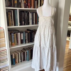 Anthropologie White Maxi Empire Waist Dress with Black Dots